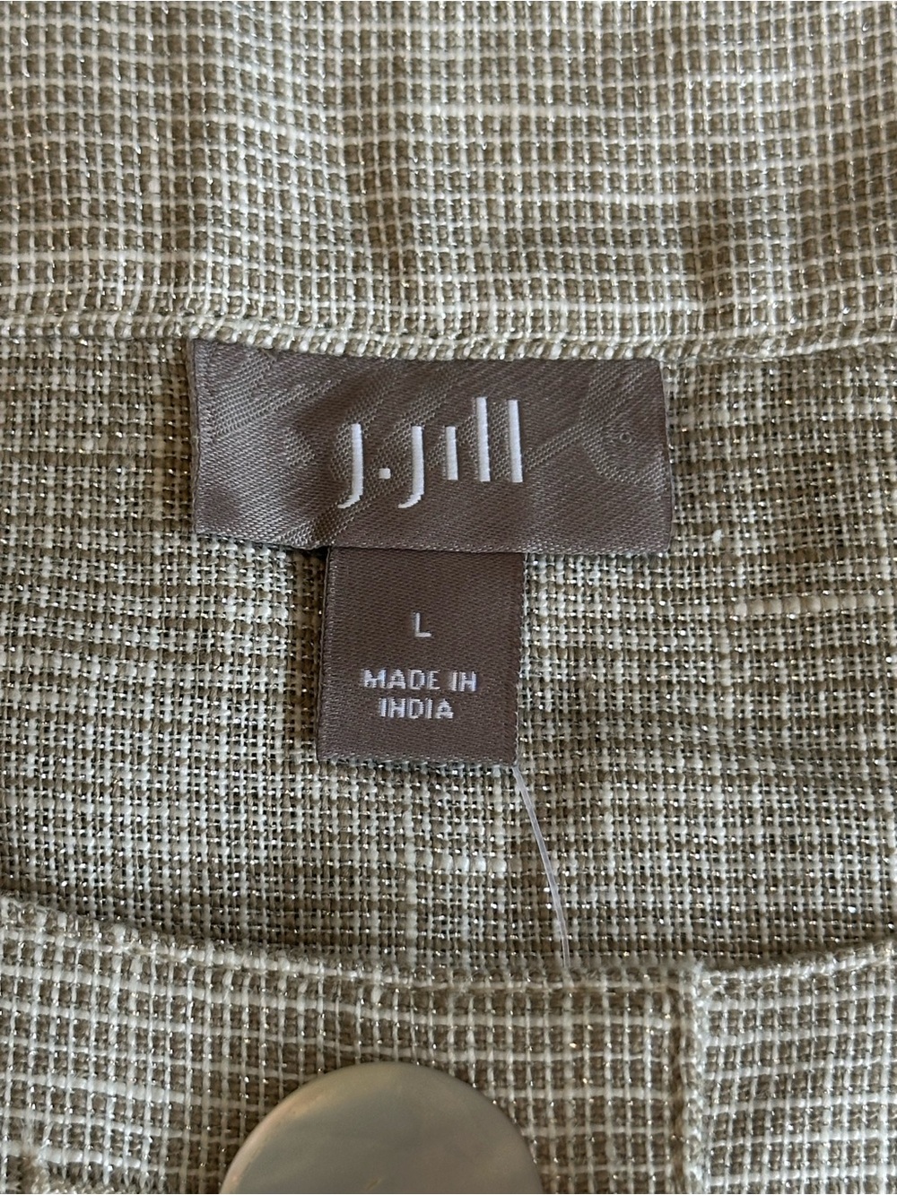 J. Jill | Metallic Linen Shimmer Peplum Jacket Blazer Beige Cream, Size L, NWT - Picture 3 of 10